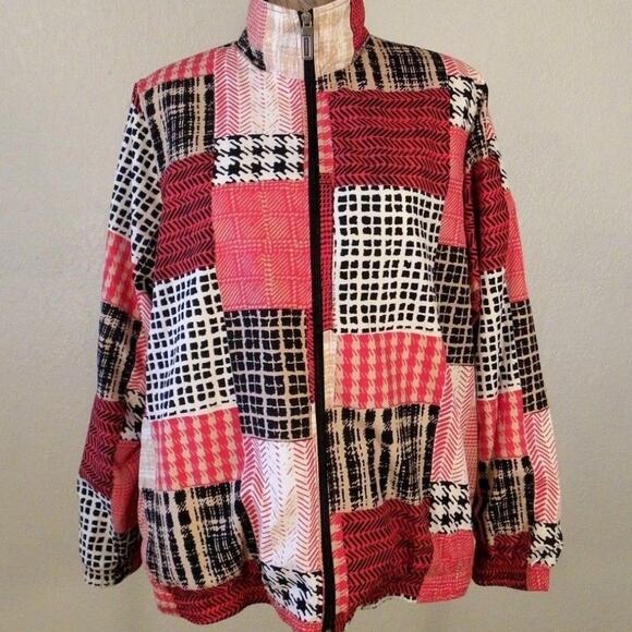 VTG Koret Sport Red Bomber Wind Breaker Jacket Women Size Medium Plaid Patchwork - Picture 1 of 7